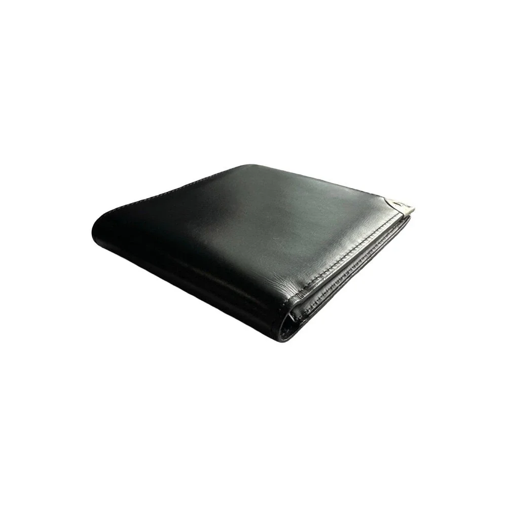 Authentic Dunhill Men’s Black Leather Bifold Wallet - Silver Crest Logo Corner